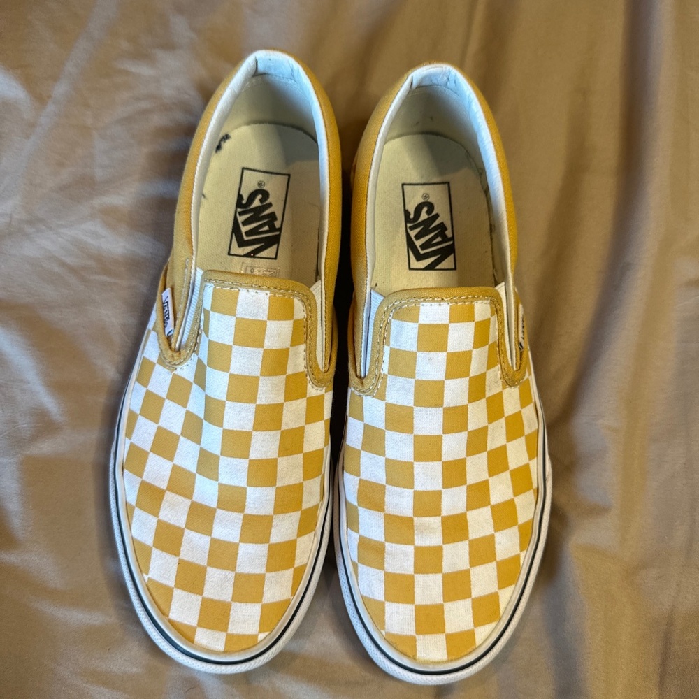 Size 9 - VANS Classic Checkerboard Slip-On Shoes - Yellow Checker
